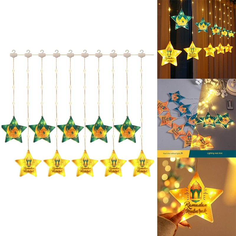 

EID Mubarak Ramadaled Star Moon Colored Lights Strings Indoor Ambiance Decoration Hanukkah Curtain Light