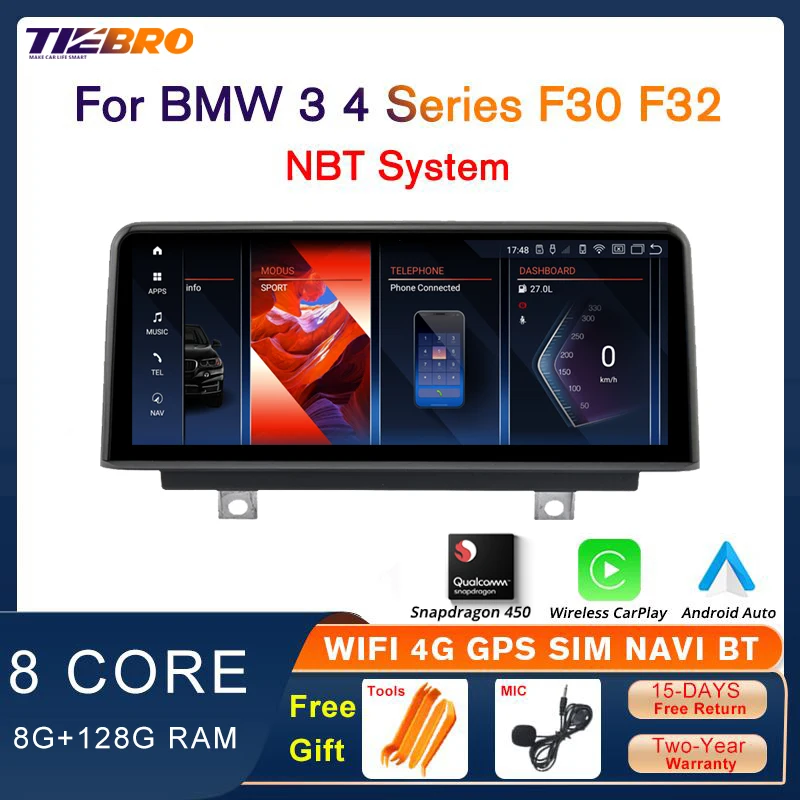 

TIEBRO 10.25'' Android 12 Carplay For BMW 3 Series 4 Series F30 F31 F32 F33 F34 F35 F36 NBT System Car Radio Snapdragon 450