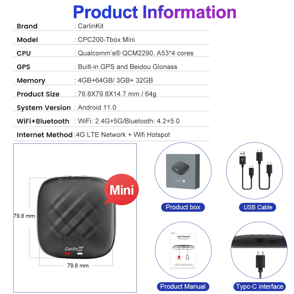 T-Box Mini - Carlinkit Android 11.0 AI Box - Convert Your Car Screen to  Android Tablet