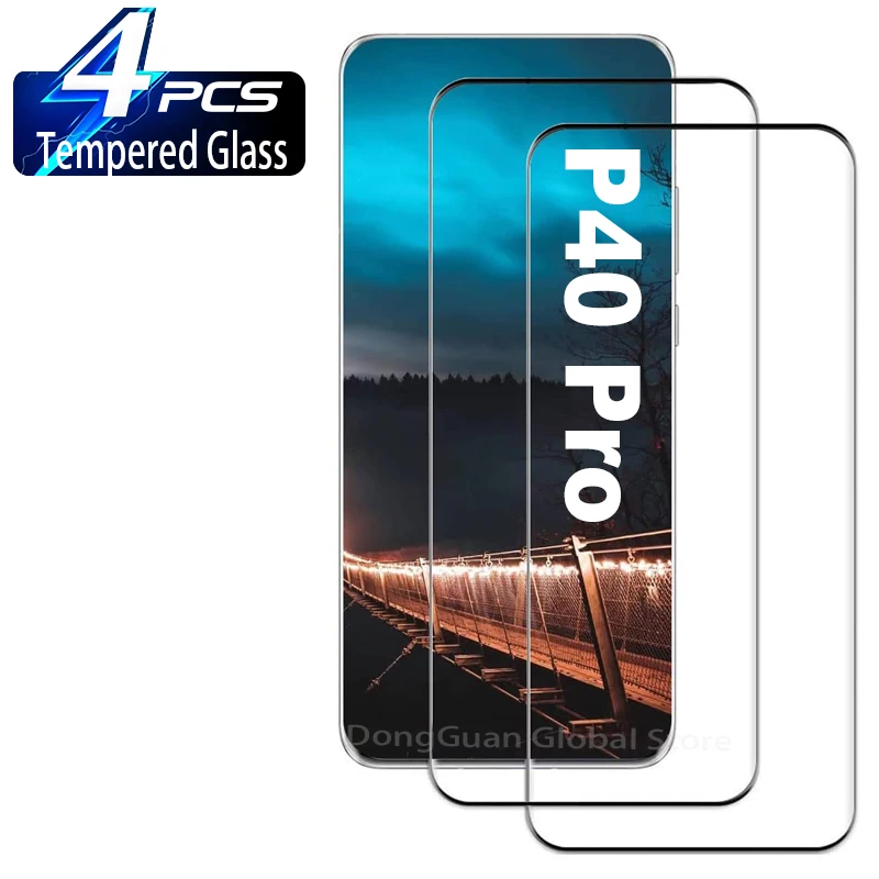 

9H Curved Four Sides Glue HD Tempered Glass Film For Huawei P40 Pro 2/4Pcs Screen Protector Glass