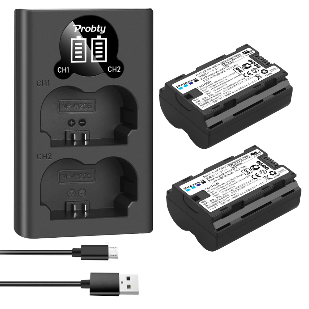 

2 Pcs 2600mAh NP-W235 NP W235 Battery for Fujifilm X-T5, X-T4, GFX 50S II, GFX 1 Camera + LED Dual Charger NPW235 Camera Battery