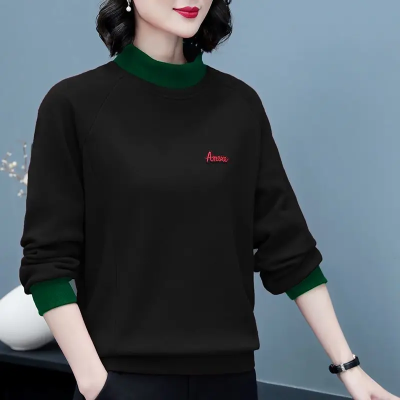 2023 Autumn and Winter Pure Cotton Women's Half High Neck Sweater Casual Elegant Loose Pullover Solid Color High Street Tops