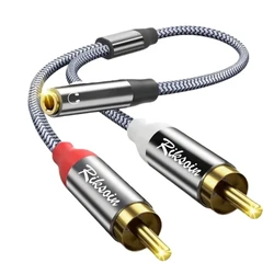 Premium 3.5mm to 2 RCA Gold - Plated Stereo Audio Cable - Nylon Braided Y - Cord - 1.8m (Grey)