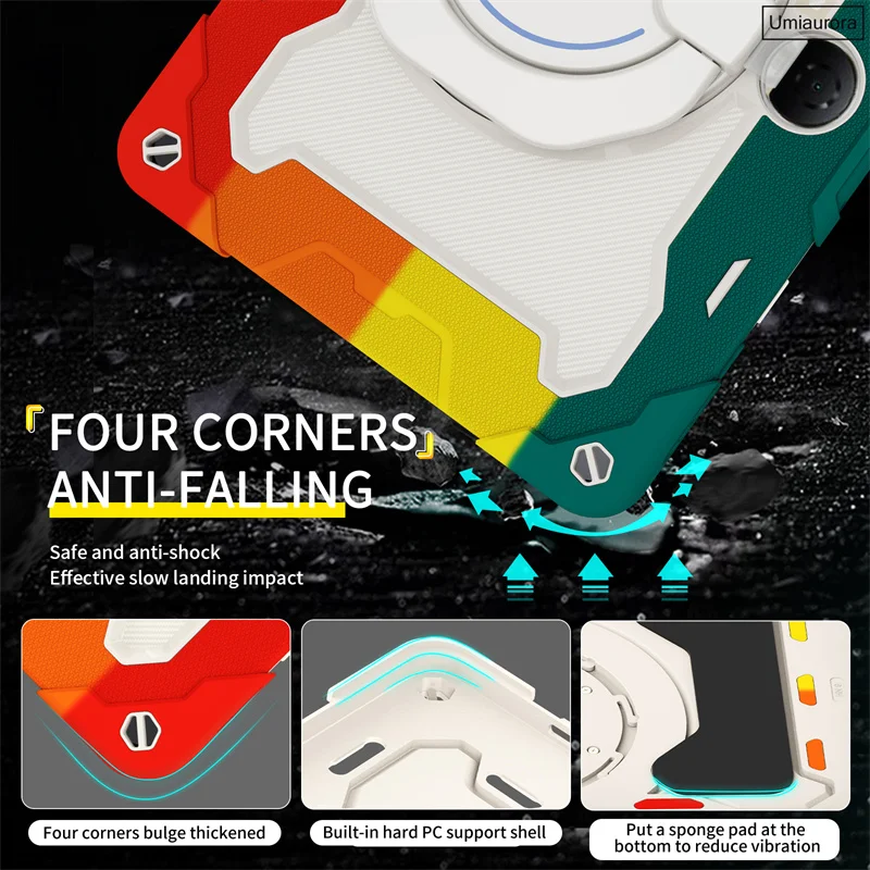 Shockproof Rugged Tablet Case with Pull Ring Stand and Strap - Enhanced Protection Cover