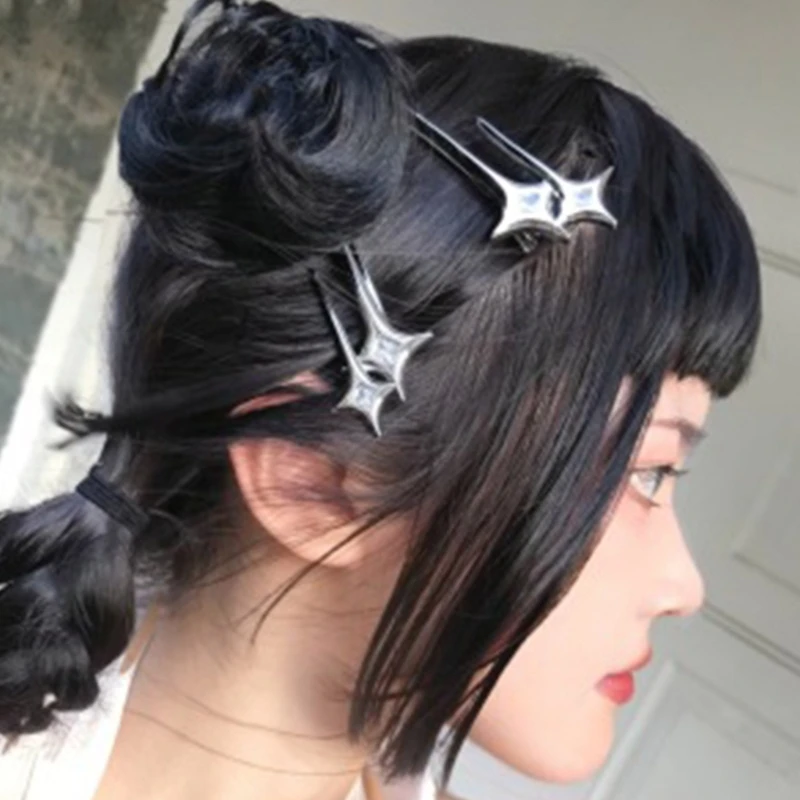 女性のための銀のヘアクリップ,クールなヘアピン,スターy2k,金属製の