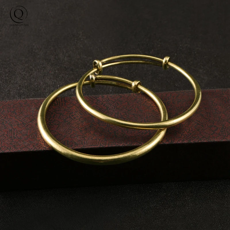 Vintage Fashion Brass Bangles For Women Plain smooth Cuff Bangles Couple Jewelry Christmas Gift European Girl Bracelets
