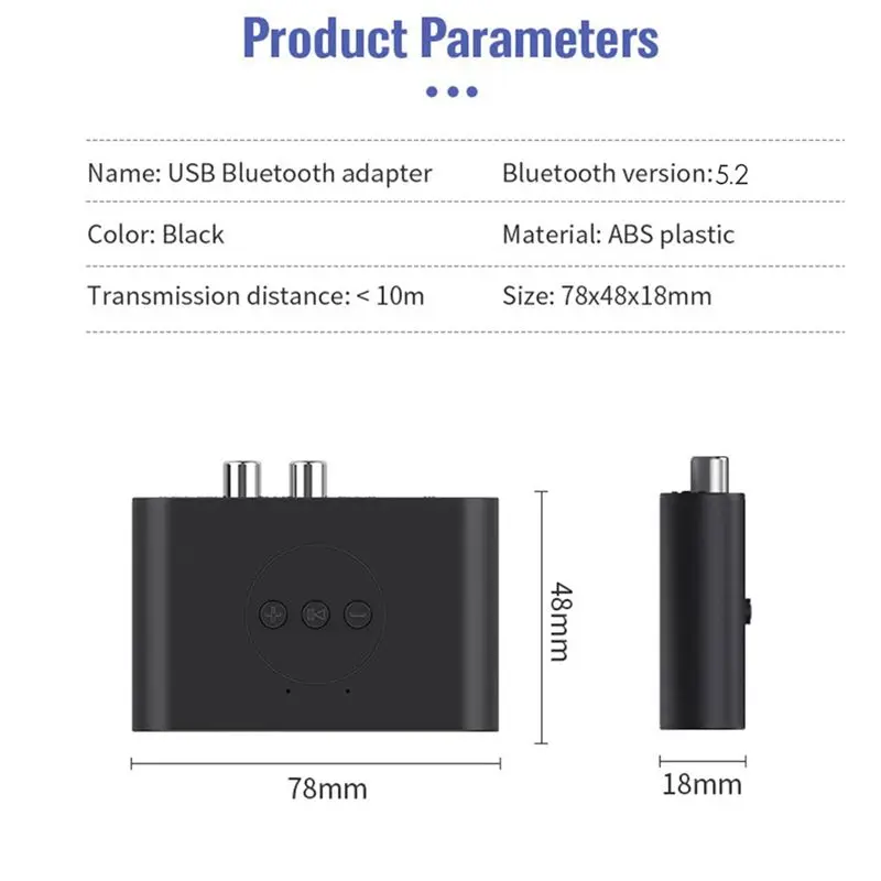 AEE9-3X 블루투스 5.0 오디오 수신기 RCA 3.5Mm AUX 잭 스테레오 음악 무선 어댑터(자동차 키트 스피커 앰프용 마이크 포함)