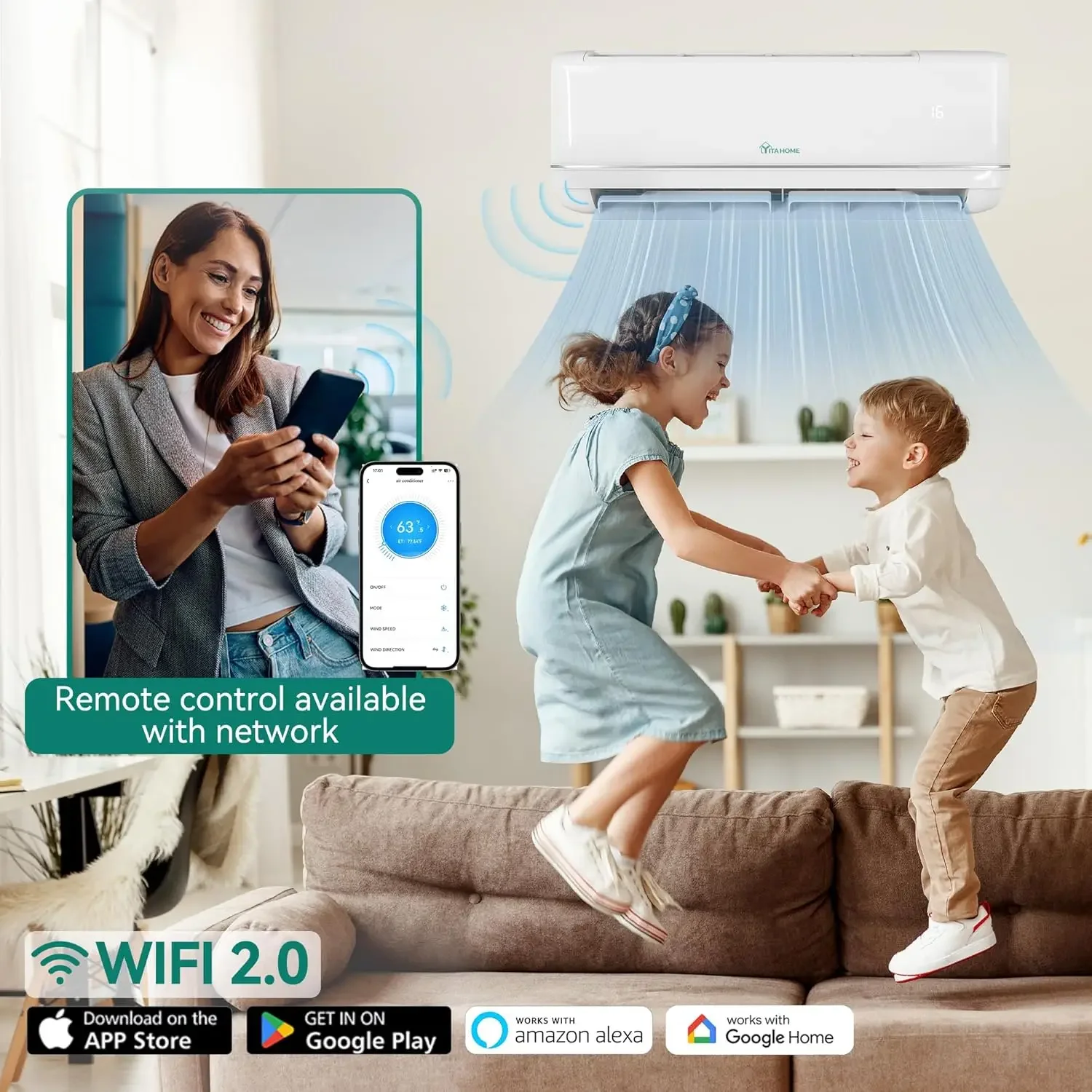 24000 BTU Mini Split Air Conditioner Heat Pump System, Wifi Enabled 21 SEER2 208-230V Ductless AC Cool Up to 1500 Sq. Ft 3