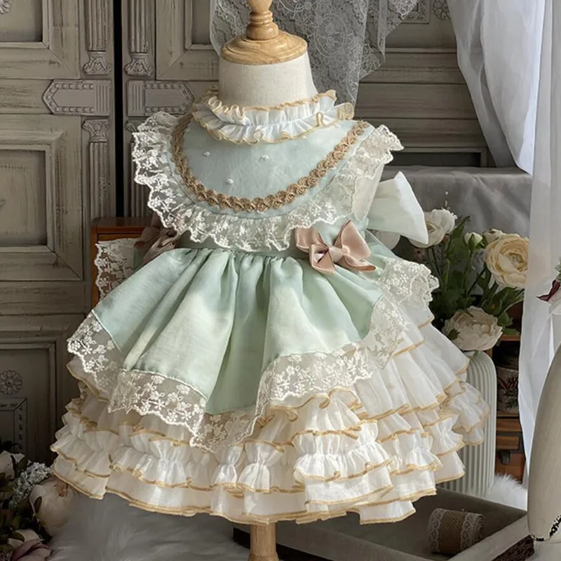 

Spanish Vintage Lolita Baby Princess Ball Gown Children Girls Lace Bow Mesh Birthday Party Dress Kids Boutique Clothing y431