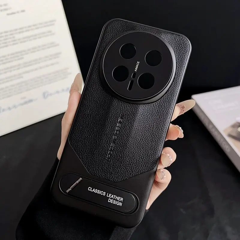 Elegant PU Leather Phone Case with Electroplated Frame & Built-in Tripod Stand