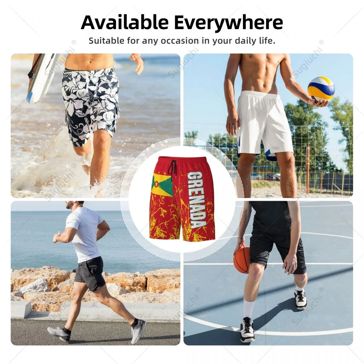Men's Grenada Flag Beach Pants Board Shorts Surfing Boys Soccer Cycling Swimwear Running Polyester 5