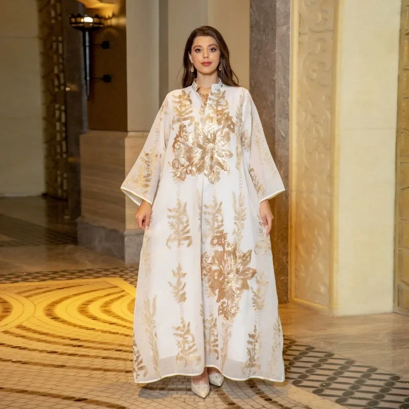 New Burnt Flower Sequin Dress Light Luxury Ladies Party Dress Dress Muslim Robe Pour Femme Musulmane Evening Dresses abayat