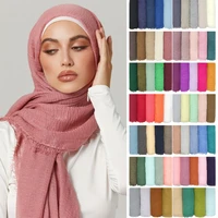 1-61 colors Pleated Plain Hijab Scarf Bubble Solid Muslim Turban Wrinkle Women Scarves Veil Ripple Hijab Scarf Shawl Headscarf 1