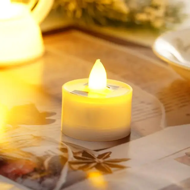 Nouvelles bougies solaires sans flamme LED bougies scintillantes lumière chaude lumière jaune étanche fausse bougie pour jardin extérieur cour 5