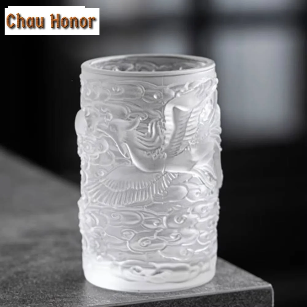 High End Dragon and Phoenix Glass Tea Cup Handamde Azure Stone Master Cup Couple Water Mug Small Chazhan Kung Fu Tea Set Gifts