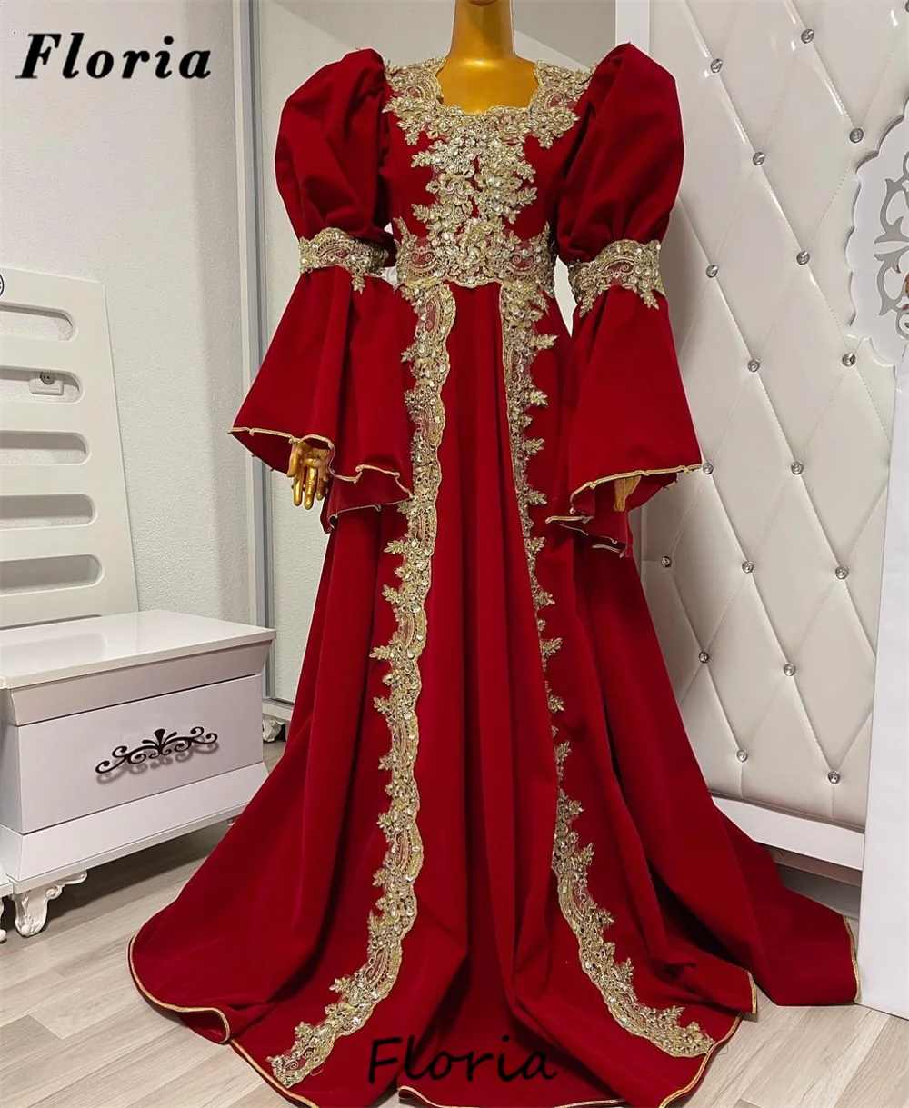 

Марокканские кафтаны, золотые вечерние платья с аппликацией, пышные рукава, вышитое бисером, платье для выпускного вечера, элегантные свадебные платья Дубая, 2024