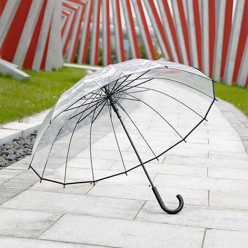 Upaded 24-Bone Transparent Umbrella with Long Handle Bend Hook Reinforced White 6-Bone High Aesthetic Value Rain Umbrella ...