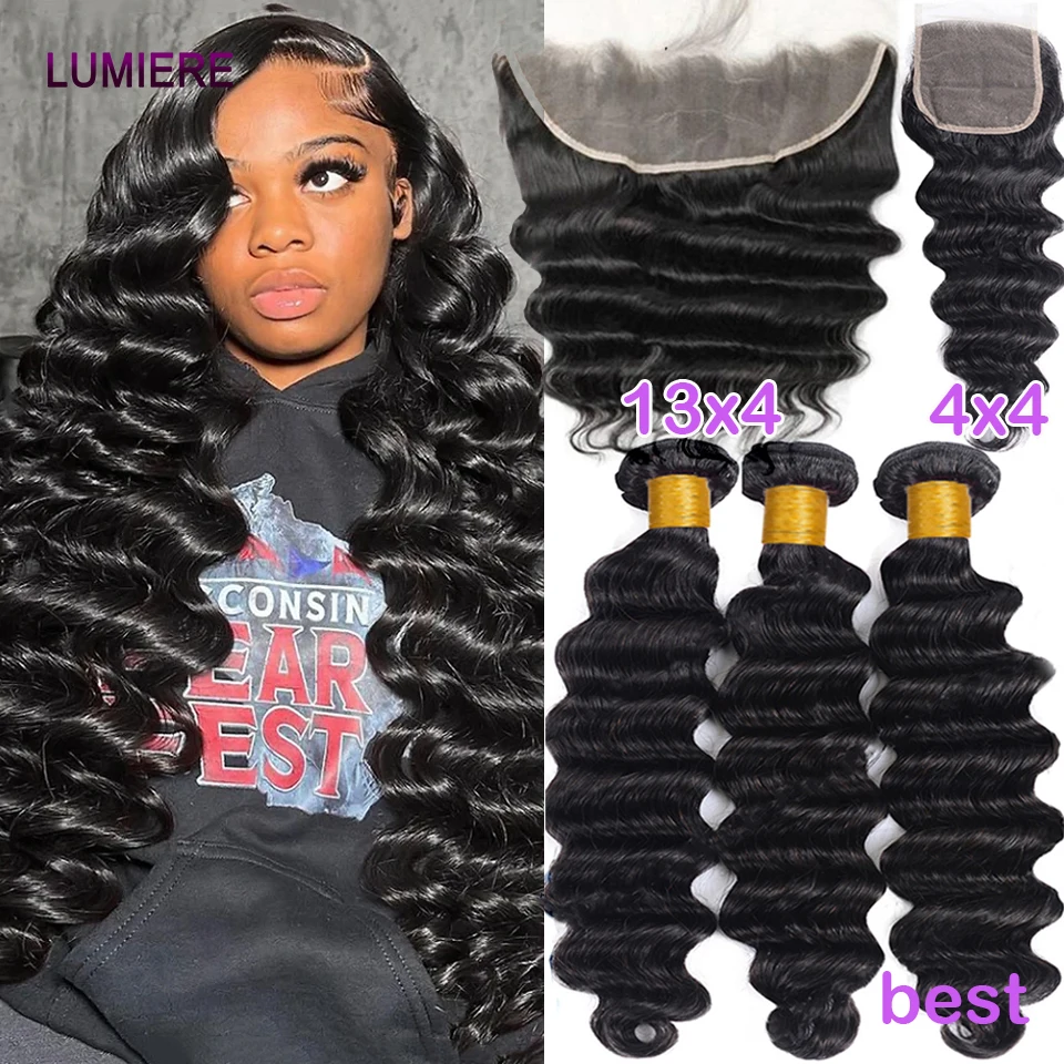 8-30 inch Loose Deep Wave Human Hair Bundles With Closure 4x4 13x4 Lace Closure Frontal With Bundle Raw Virgin Hair Weave Bundle