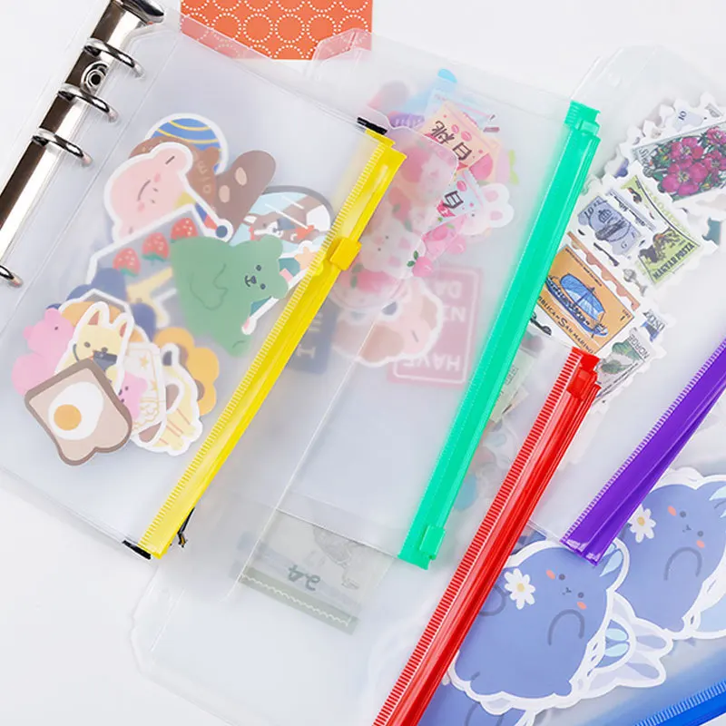 A5/A6/A7 Binder Budget PU Leather Planner Pocket 6 Holes Binder Notebook Bills Handbook Stationery Transparent Zipper Bag