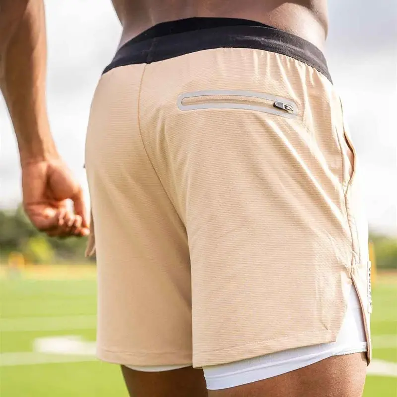 Summer Multi Pocket Zipper Summer Double Layer 2-in-1 Men's Shorts Jogger Outdoor Exercise Fashion Sports Pants