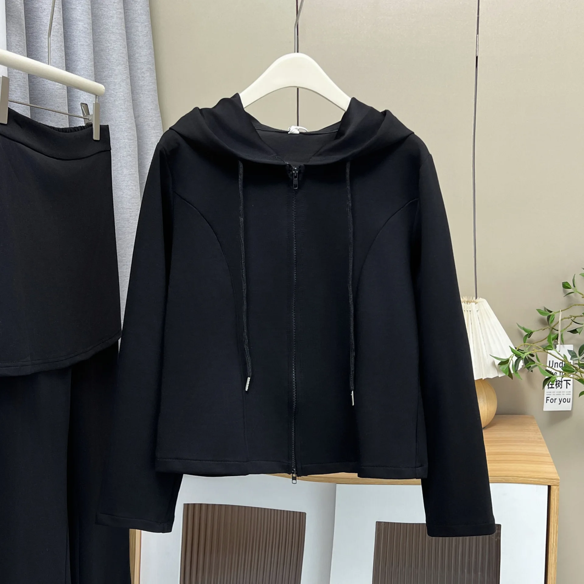 XXXXL Fashion Plus Size Women's Sets Casual Autumn Hooded Zipper Top And Flared Long Pants Two Pieces Set