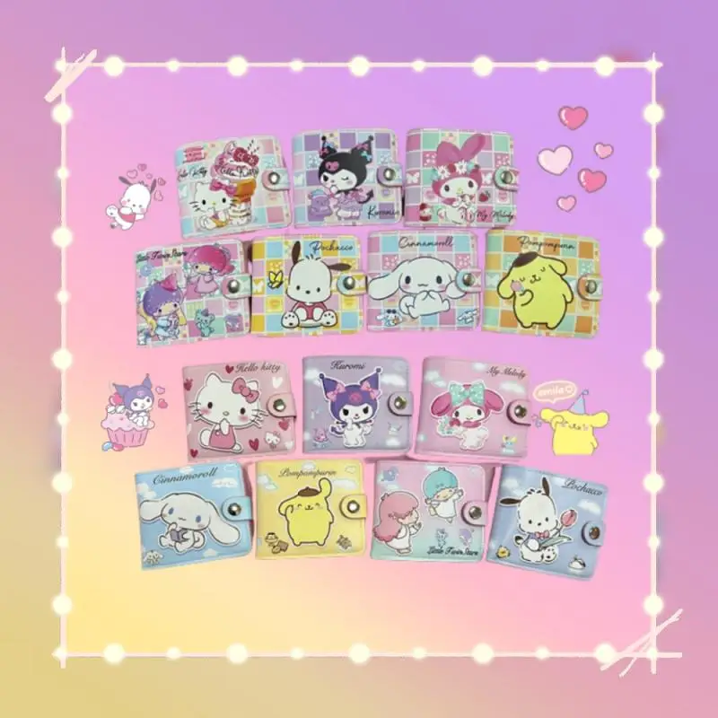 

Милый кошелек Sanrio Cinnamoroll My Melody Hello Kitty, короткий износостойкий кошелек с 2 складками и пуговицами, подарок на день рождения и Рождество