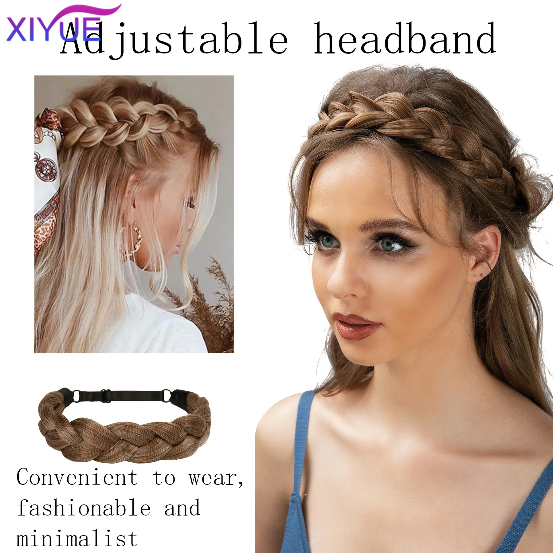 XIYUE S-noilite Synthetic Fishbone Braids Twist Elastic Hair Headband With Adjustable Belt Woman Hair Style Braided Headband Hai