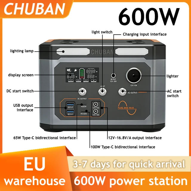 Station d'alimentation solaire portable 600W (pic 1200W) 310Wh, générateur solaire, chargeurs de stockage d'énergie, alimentation de secours d'urgence 1