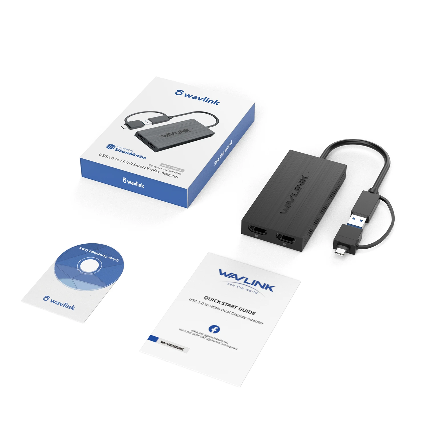 WAVLINK USB 3.0 HDMIデュアルディスプレイアダプター Wavlink-USB 3.0からhdmiデュアルディスプレイアダプター,USB C