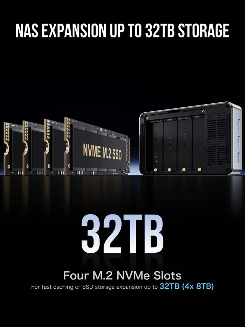 GMKtec G9 Twin Lake N150 Dual-system 4-bay NAS Mini PC DDR5 12GB on Board 64GB EMMC M.2 2280 SSD Dual 2.5G Lan WIFI 6 BT5.2 2