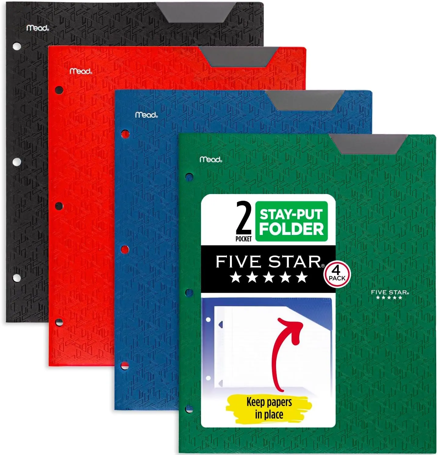 4-Pack Plastic Folders with Stay-Put Tabs, 3-Hole Punched for Binders ...