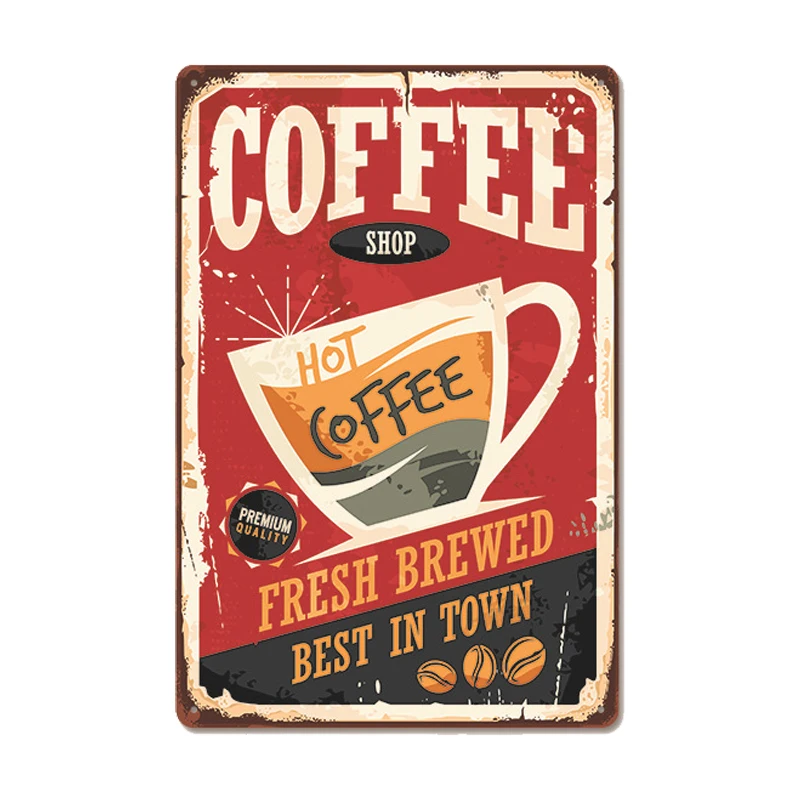 

Vintage Fresh Coffee Plaque Metal Tin Sign Retro Drink Coffee Poster Wall Stickers for Cafe Shop Restaurant Home Room Decor