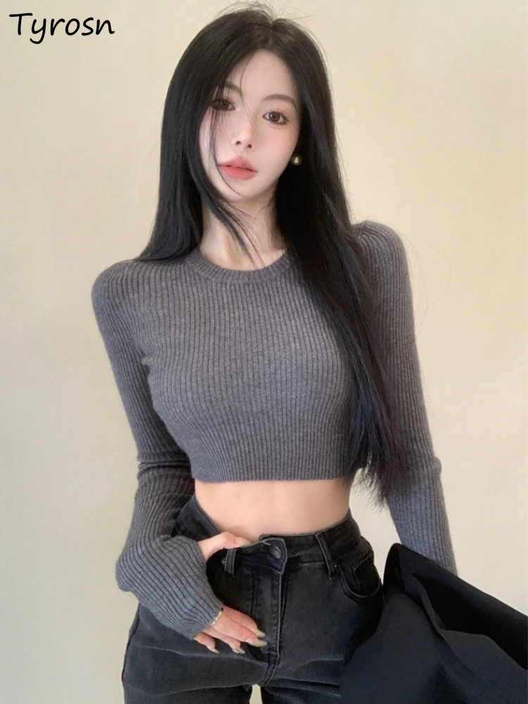 

Pullovers Women Slim Sexy Ulzzang Design Simple Solid Knitting Tops Elegant Crop Stylish Inside Girls Basic Classic Daily Chic