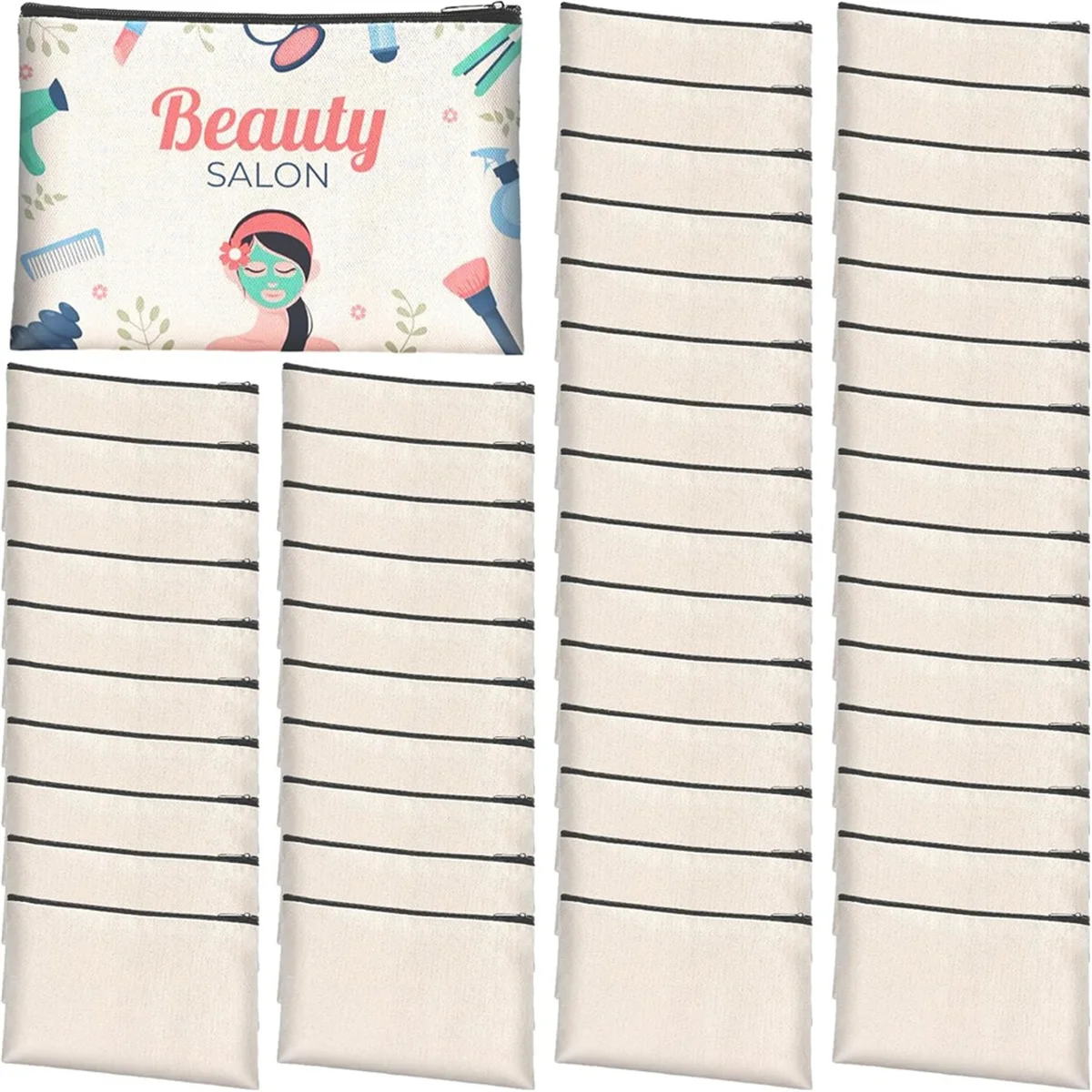 ADP-50Pcs Sublimation Blank Canvas Makeup Bags, Bulk Blank DIY Heat Transfer Cosmetic Makeup Bags for Bridesmaid Makeup Bag