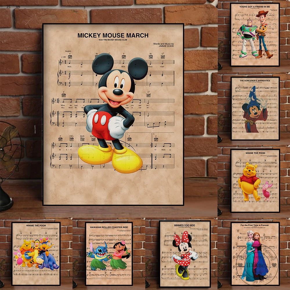 Disney Spartiti Stampe D'Arte Cartoon Topolino Poster March Winnie The Pooh Wall Art Dipinti Su Tela Miglior Regalo Decorazioni Per La Casa