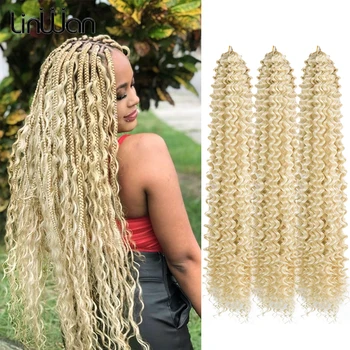 Synthetic Loose Deep Wave Braiding Hair Extensions 28 Inch Water Wave Braid Hair Ombre Blonde Twist Crochet Curly Hair linwan 1