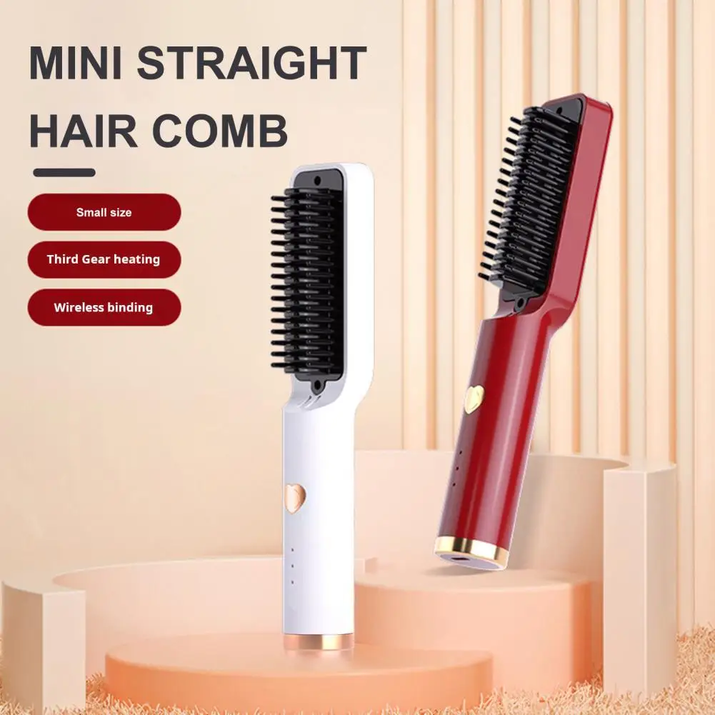 

Hair Straightener Brush 3 Temperatures Fast Heating Wireless Portable Women Fluffy Hair Straightening Styling Detangling Comb