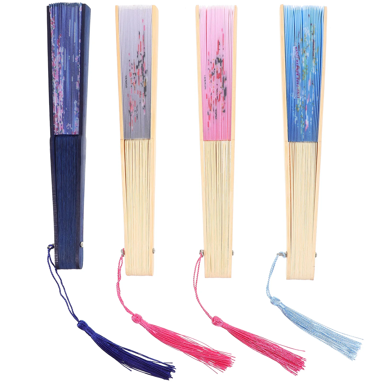 

4pcs Hand Folding Fan Chinese Tassel Hand Fan Handheld Folding Fan for Dance Performance