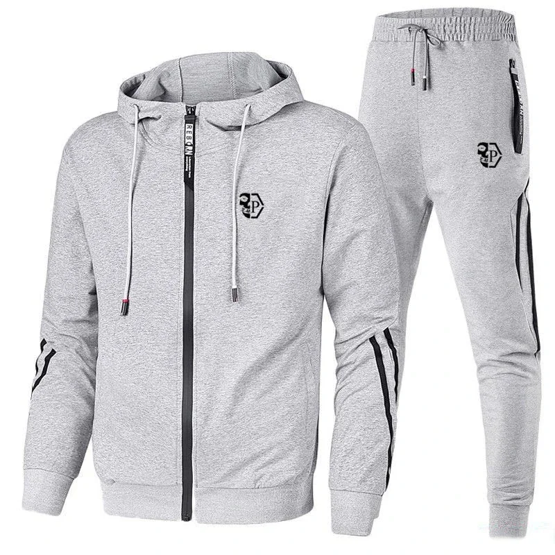 

Men's sportswear zippered hoodie+sports pants two-piece set, autumn men's casual sports jacket, jogging set, top and pants