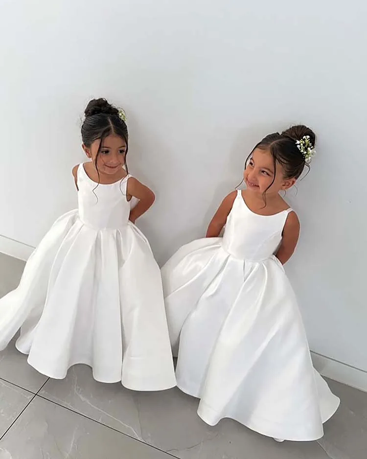 Ivory Flower Girl Dress With Bow Strap Mini Bridal Wedding Dress Kids Ball Gown 1st Communion Frock Customized Vestidos de Noiva 4