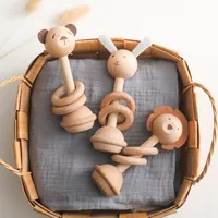Wooden Animal Rattle Teether for Newborns