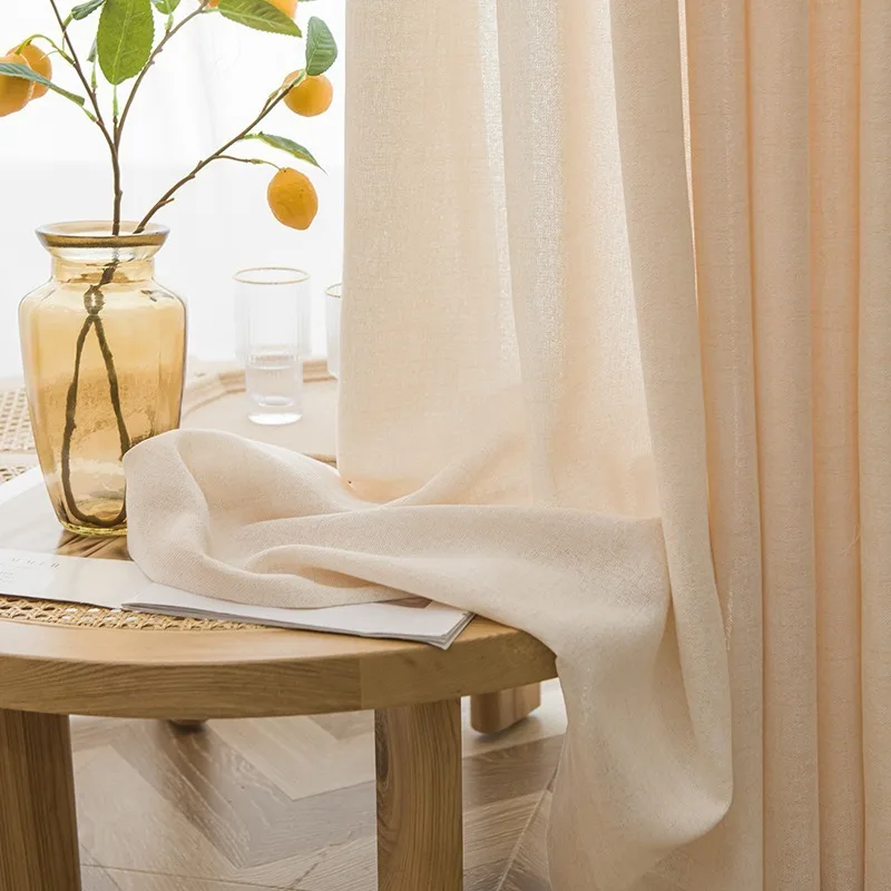 Japanese Linen Texture Sheer Tulle Curtains for Living Room Bedroom Kitchen Customiz Decor Transparent Voile Natural Wood Wind 4