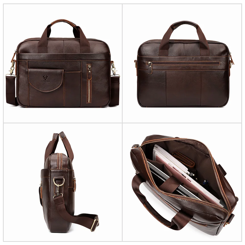 Leather Briefcase HUMERPAUL Men's Briefcase Bag Top Layer Leather Handcrafted Laptop Bag with Multiple Compartments Business Shoulder Messenger