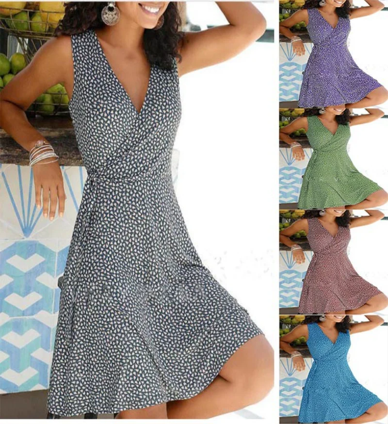

Sexy Vintage Dress Women Summer Dress Women Geometric Pattern Dress Vest Pullover V-neck Dress Casual Street Style Dress