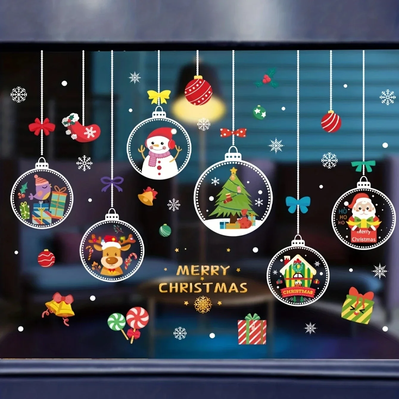 1pc-Merry Christmas Window Sticker Santa Snowman Elk Snowflake Static Glass Decals Wall Sticker Wallpaper New Year Party Glass