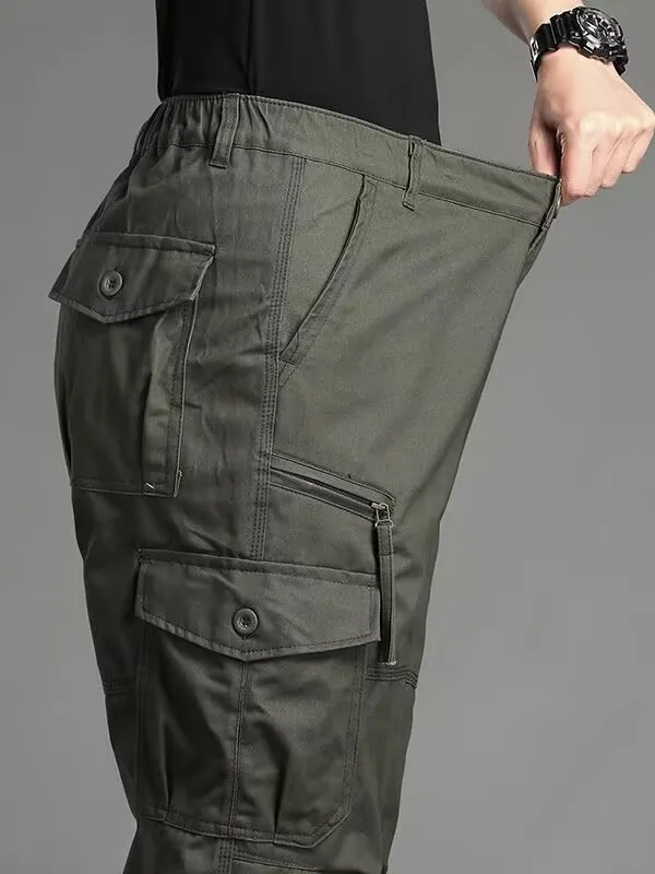 Multi-ket Casual Pants Men's Workwear Loose Straight Leg Wear-Resistant Cuffed Outdoor Tactical Pants Youth Summer Leisure