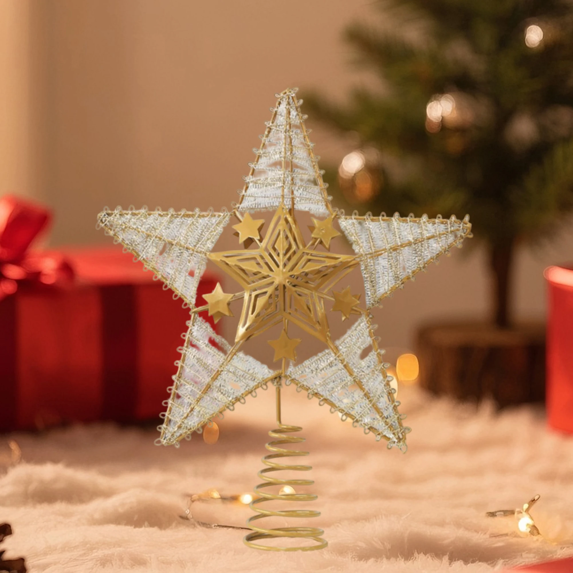 きらめくゴールドスターツリートッパー キラキラ五芒星の