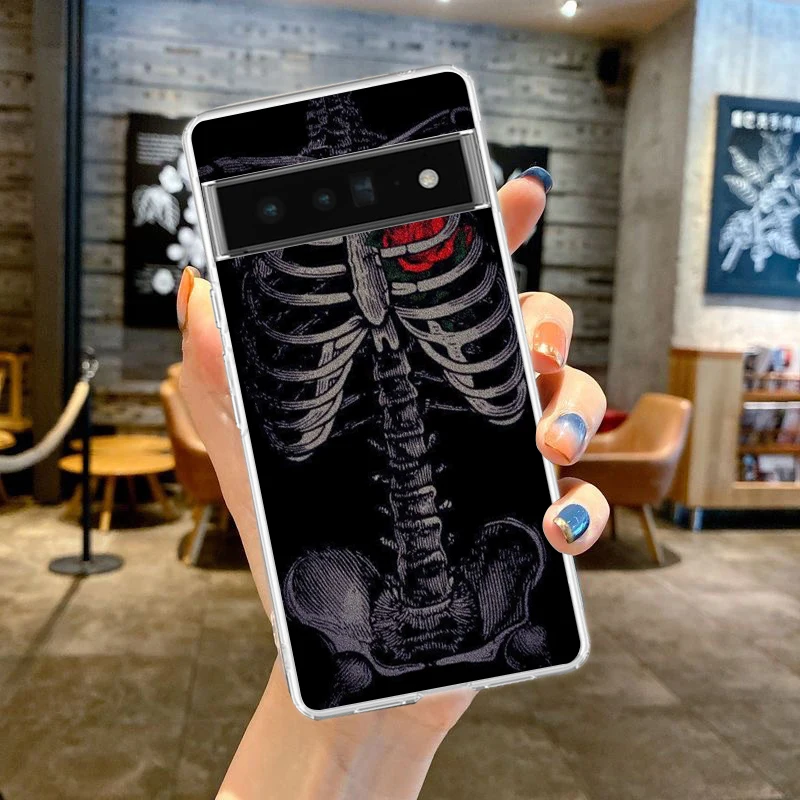 Transparent TPU Phone Case with Pink Purple Skull Design