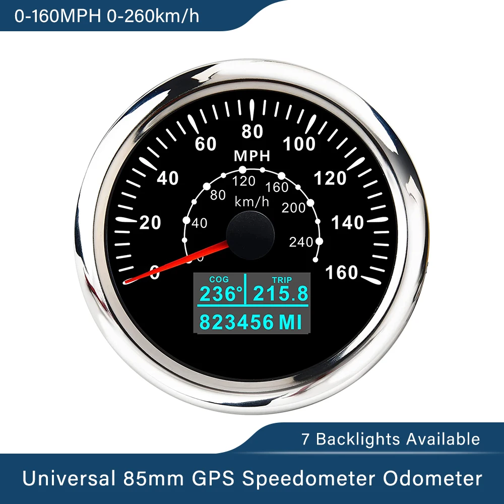 Universal Waterproof 85mm GPS Speedometer 0-60 km/h 0-120 km/h 0-200 km/h  With 7 Colors Backlight For Car Boat Yacht