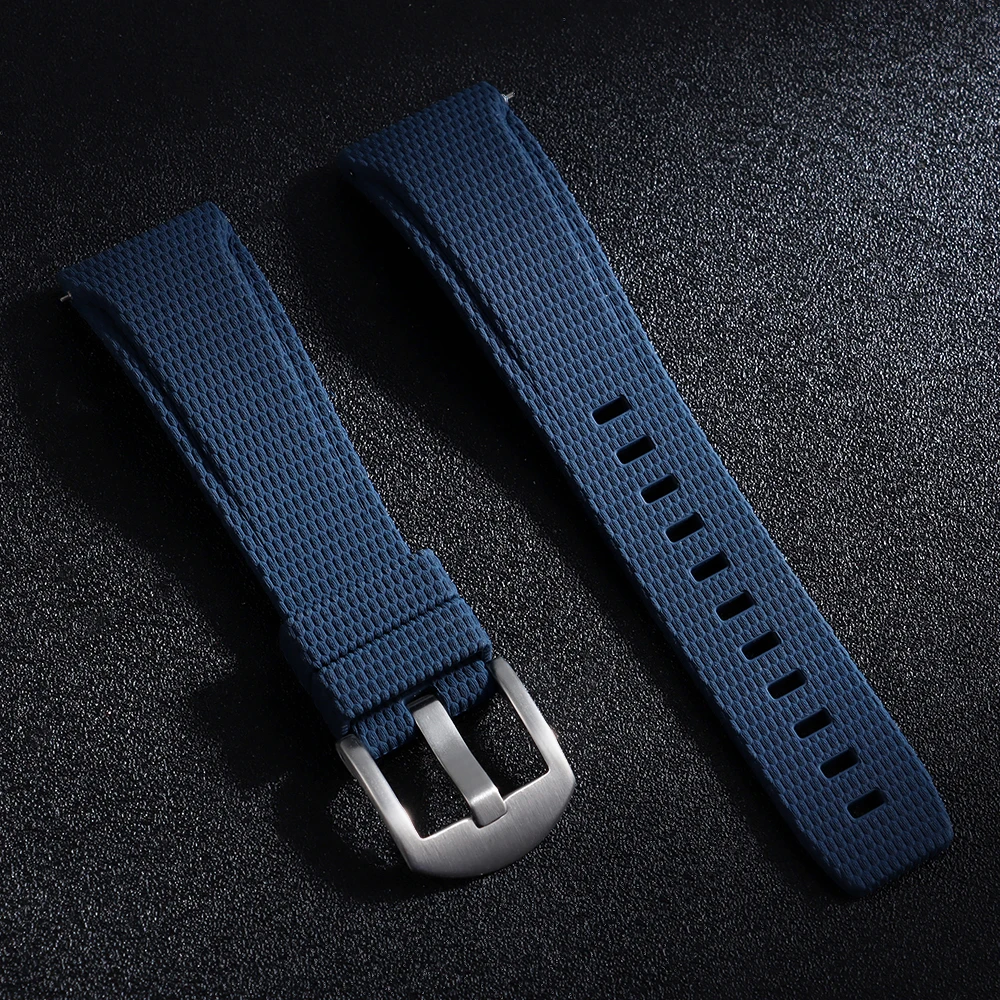 Military-Style Curved End FKM Rubber Watch Strap - Waterproof Bracelet in 20mm, 21mm, 22mm Sizes